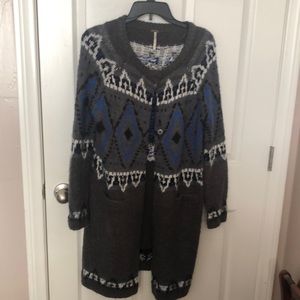 Free People Charcoal and Navy Geometric Cardigan